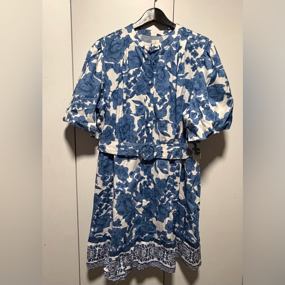 Joie Floral Blue and White dress with belt